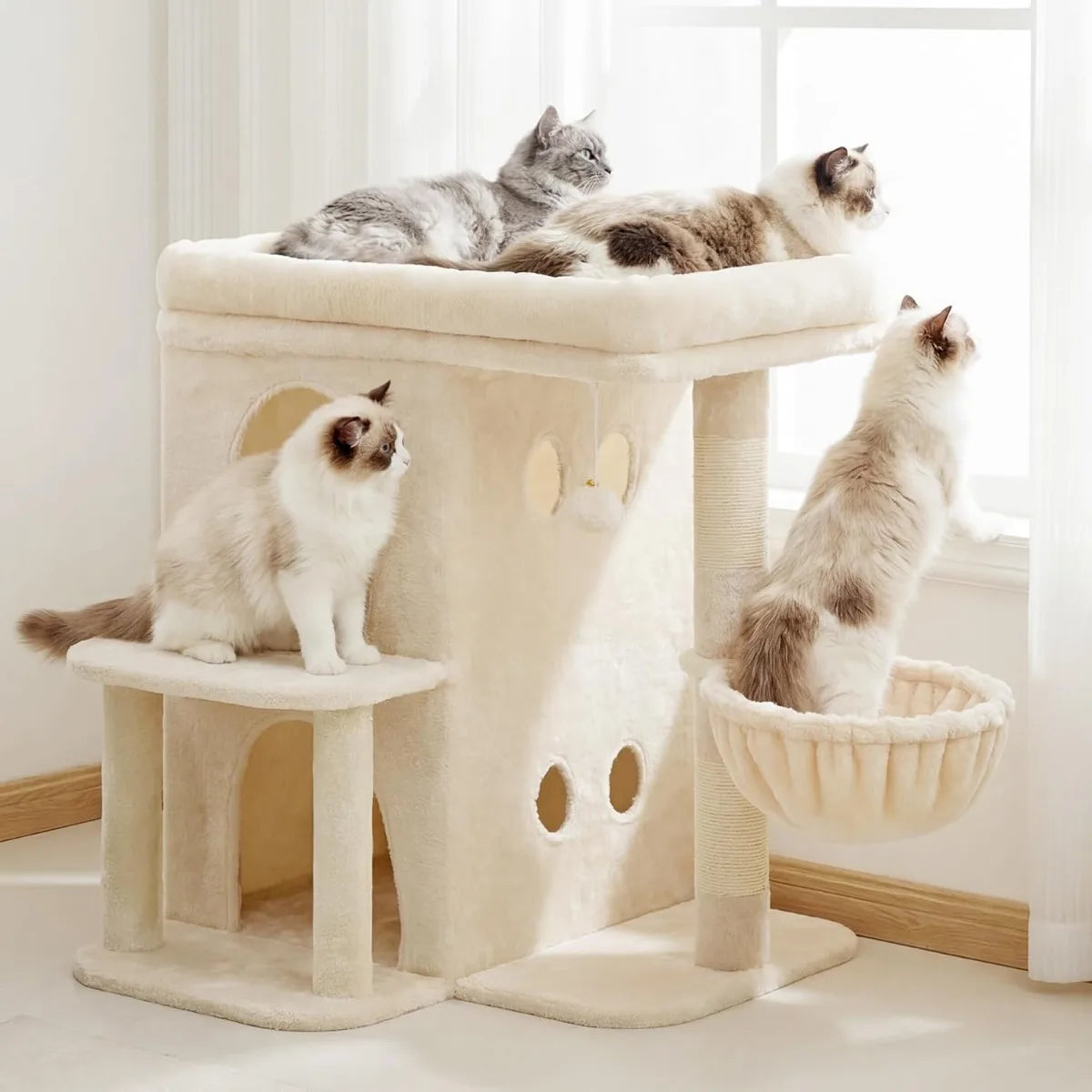 NBVCX Cat Tree With Dual Condos Sisal Posts And Perch