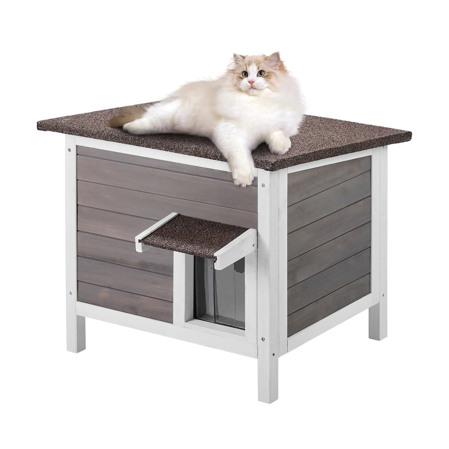 SucceBuy Outdoor Cat House Weatherproof Wooden Shelter Foam Insulated