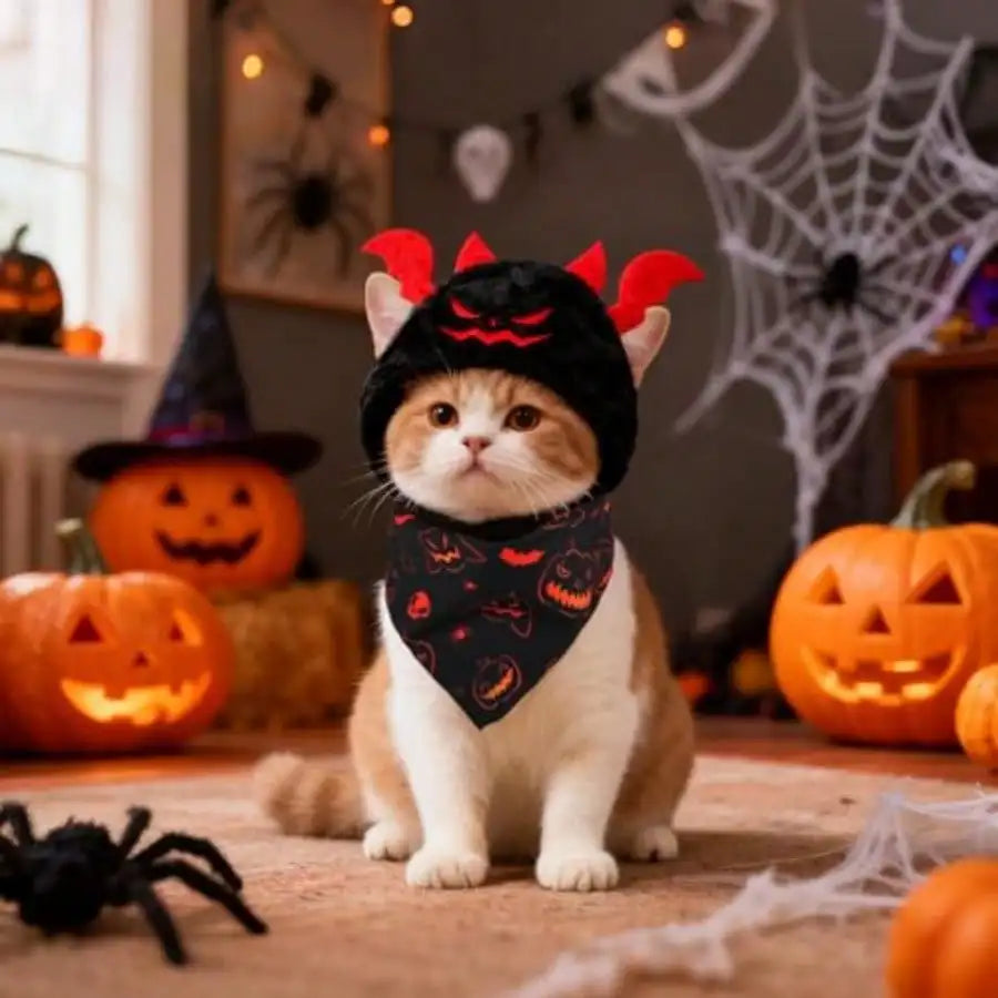 Halloween Pet Costumes Pumpkin Bat Styles With Decorative Scarves