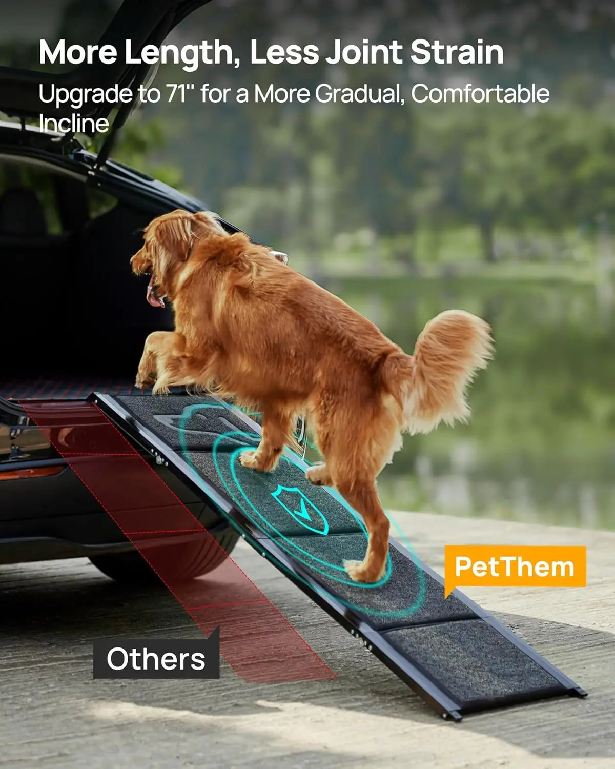 Upgraded Folding Car Dog Ramp With Non Slip Rug Surface For Large Dogs