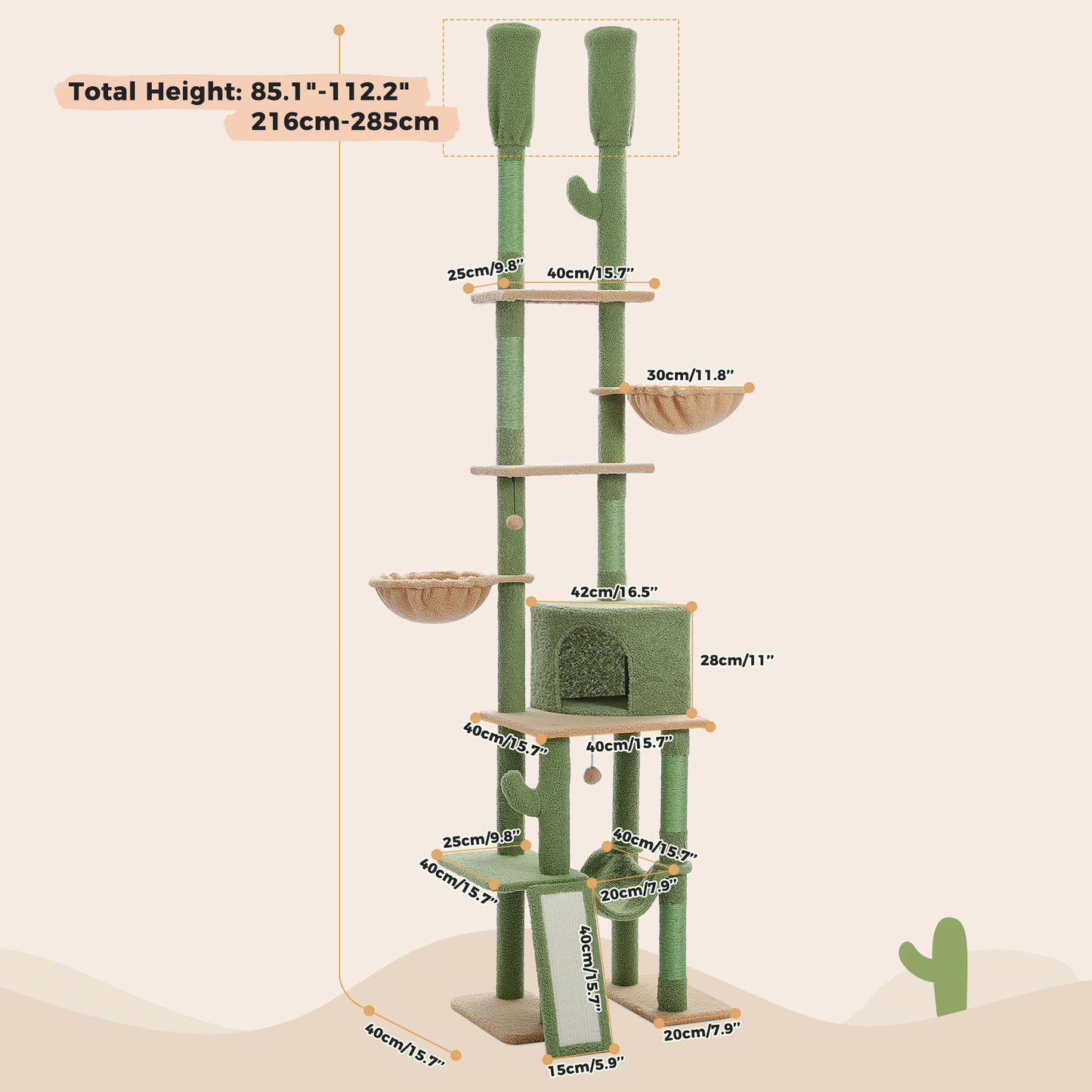 PAWZ Road Cactus Floor-To-Ceiling Cat Tree Five Levels