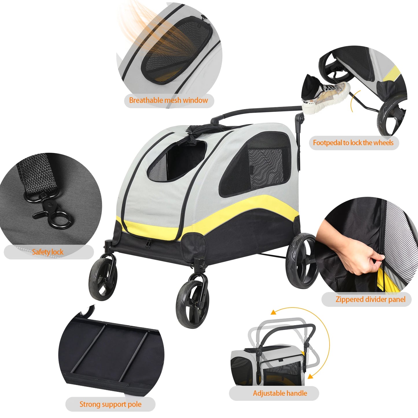 Double Dog Stroller With Zipper Divider And Folding Wheels