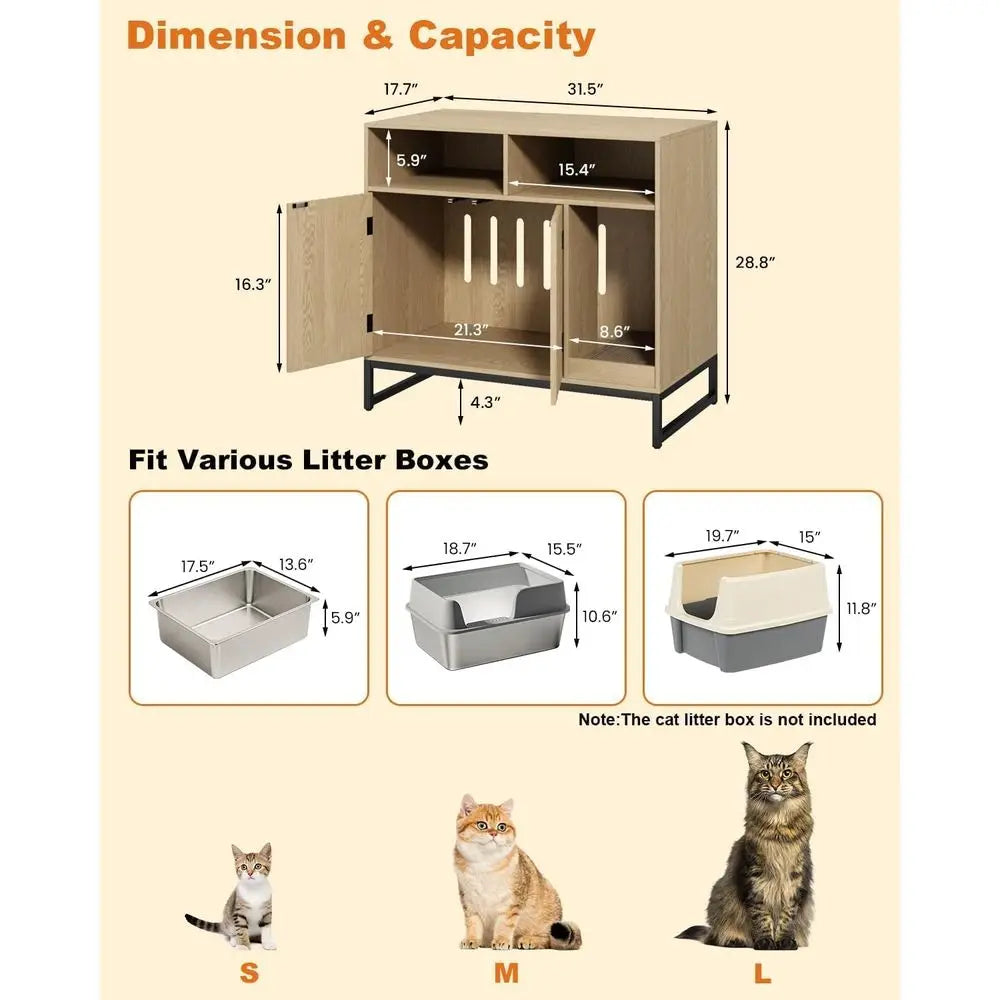 Cat Litter Box Enclosure With Hidden Storage And Scratching Pad
