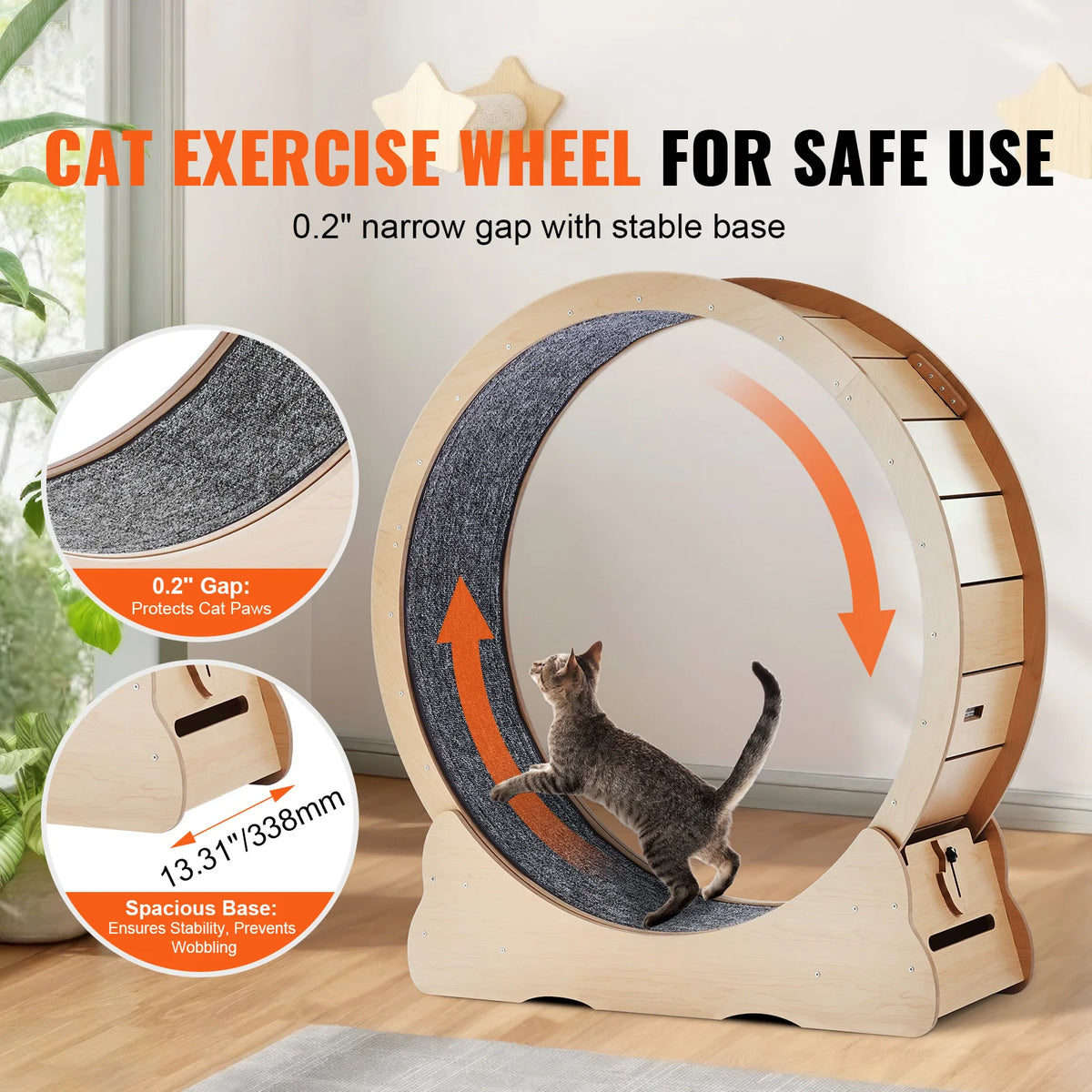 Wooden Indoor Cat Exercise Wheel With Detachable Carpet Toy