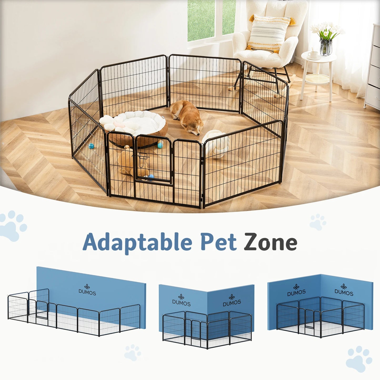 JHK Metal Dog Playpen Foldable for Indoor Outdoor Use