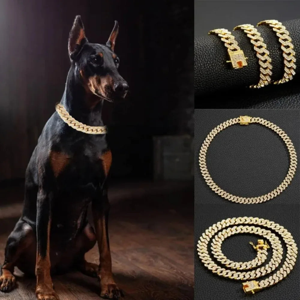 Cuban Chain Stainless Steel Dog Collar With Adjustable Safety Buckle