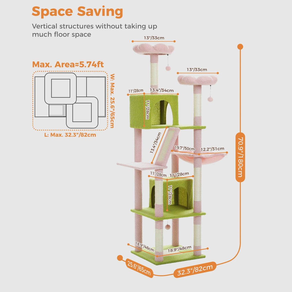 PEQULTI Multi-Level Cat Tree Tower With Scratching Posts And Condo