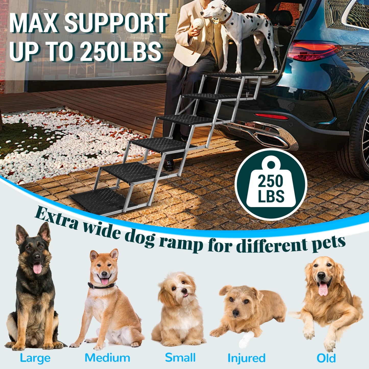 Stainless Steel Foldable Dog Steps For Cars Trucks And SUVs