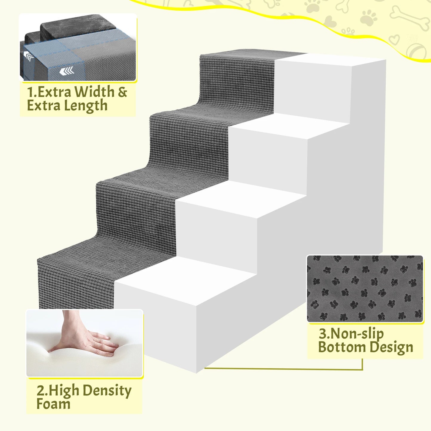 Niubya Pet Stairs 4-Tier Non-Slip Foam Steps For Small Dogs