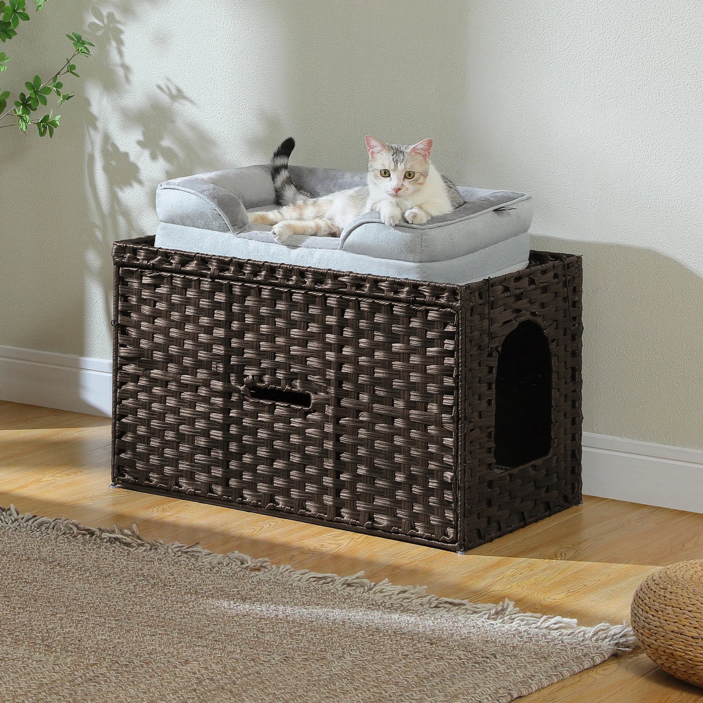 PAWZ Road Handwoven Rattan Cat Litter Box Enclosure With Door