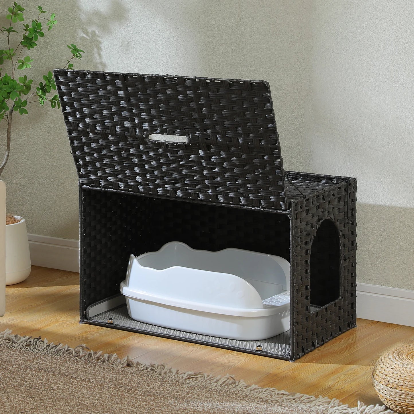 PAWZ Road Handwoven Rattan Cat Litter Box Enclosure With Door