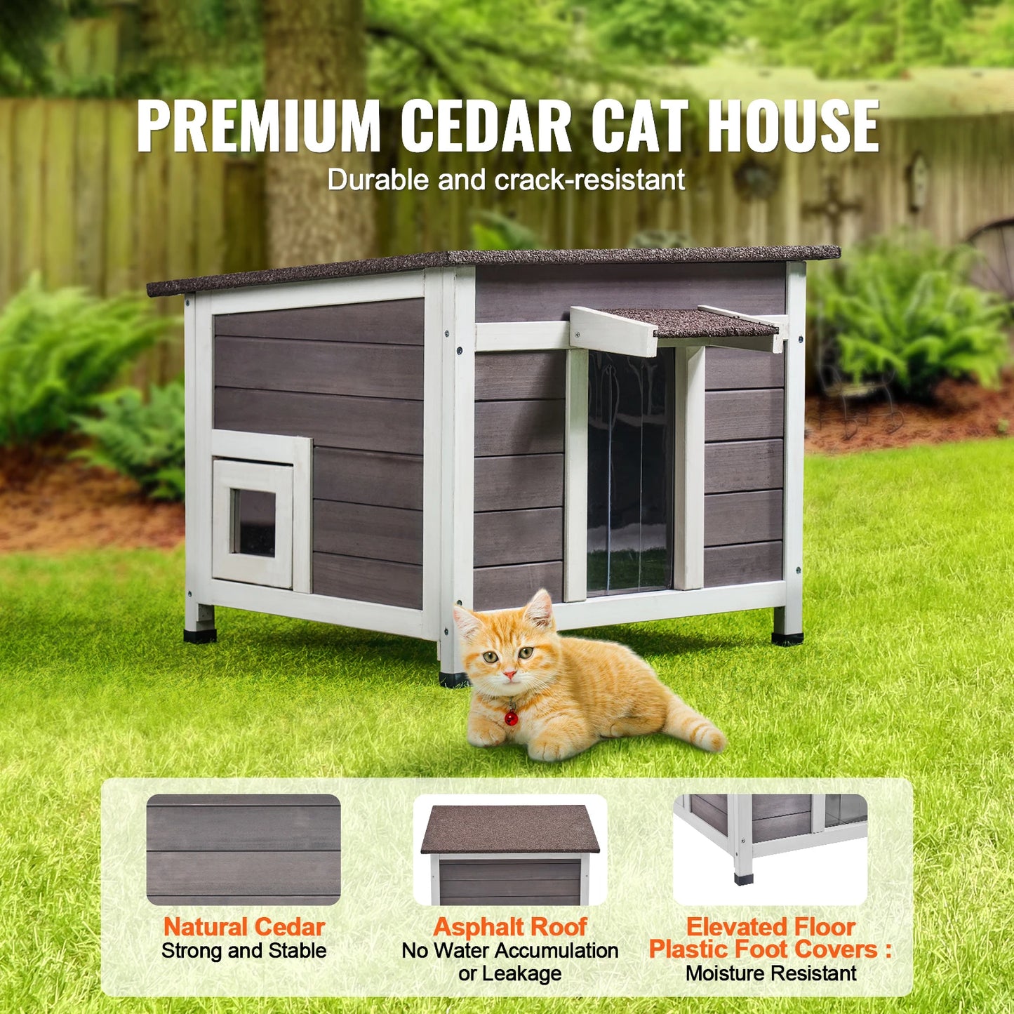 SucceBuy Outdoor Cat House Weatherproof Wooden Shelter Foam Insulated