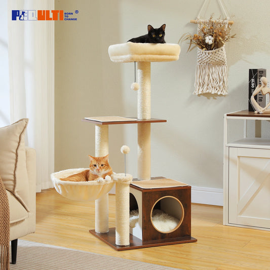 Pawz Road Multi Tier Wooden Cat Tree With Sisal Scratcher