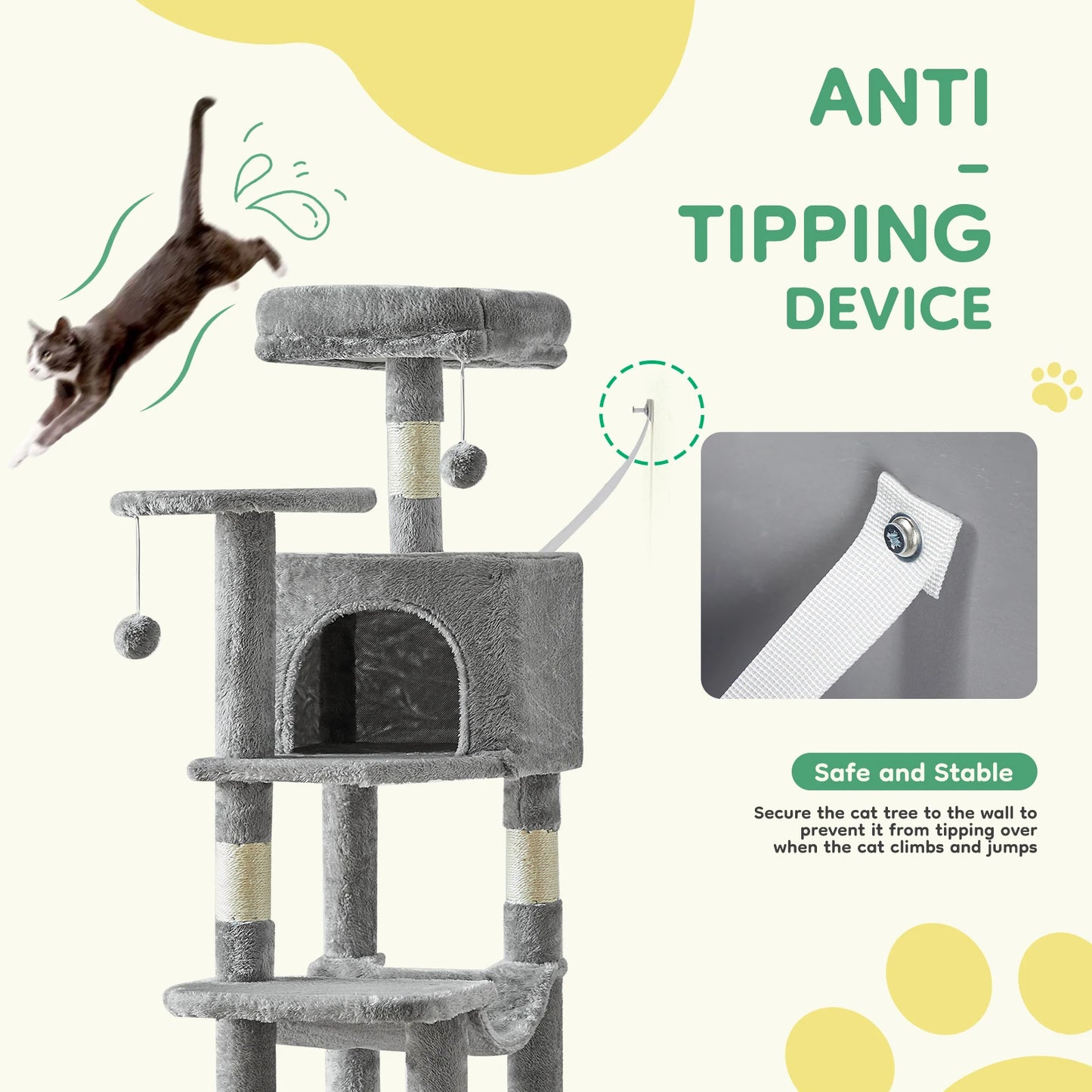 JHK Cat Tree Tall Multi-Cat Climbing Tower With Sisal Posts