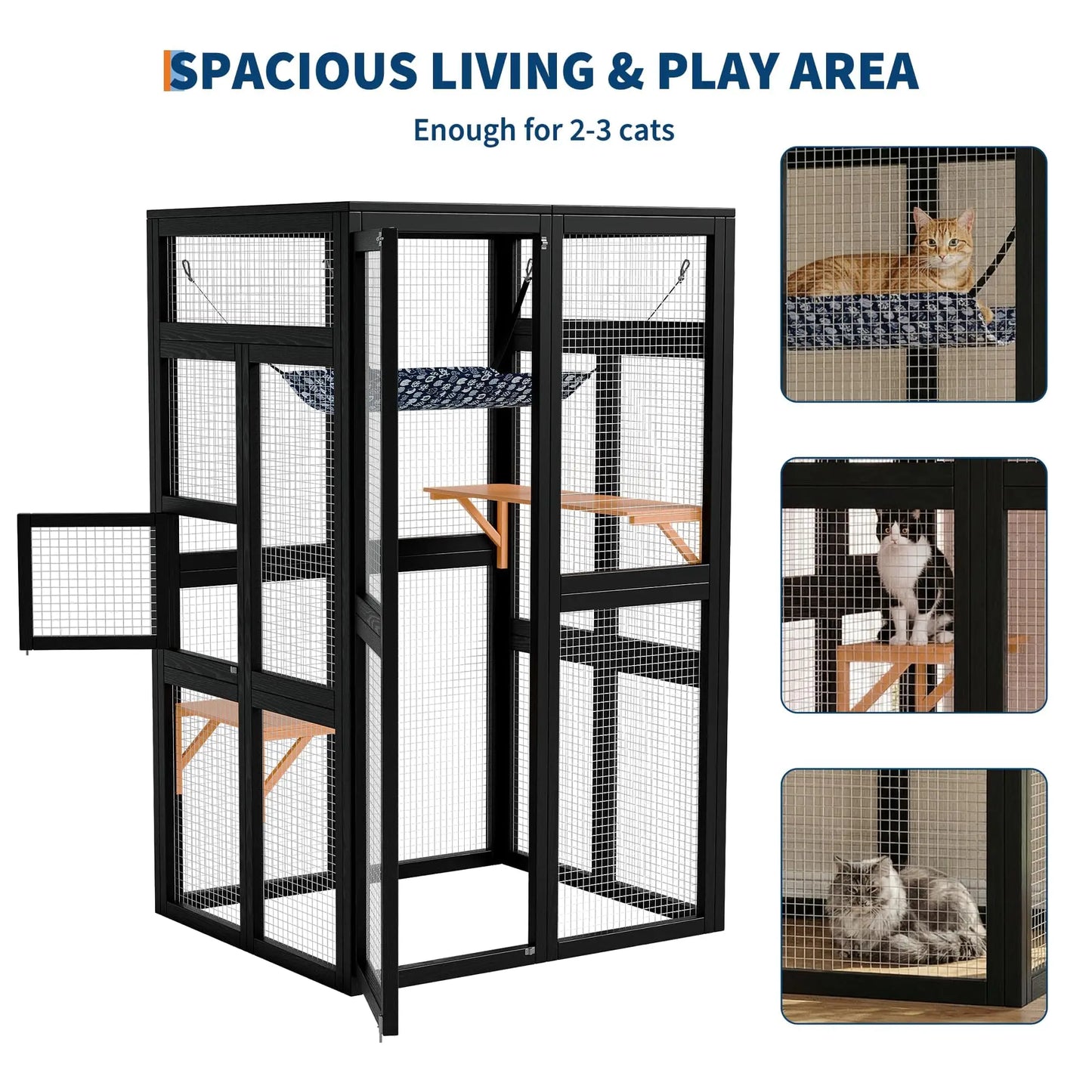 HiMISS Outdoor Wooden Catio Enclosure With Wheels Weatherproof Roof
