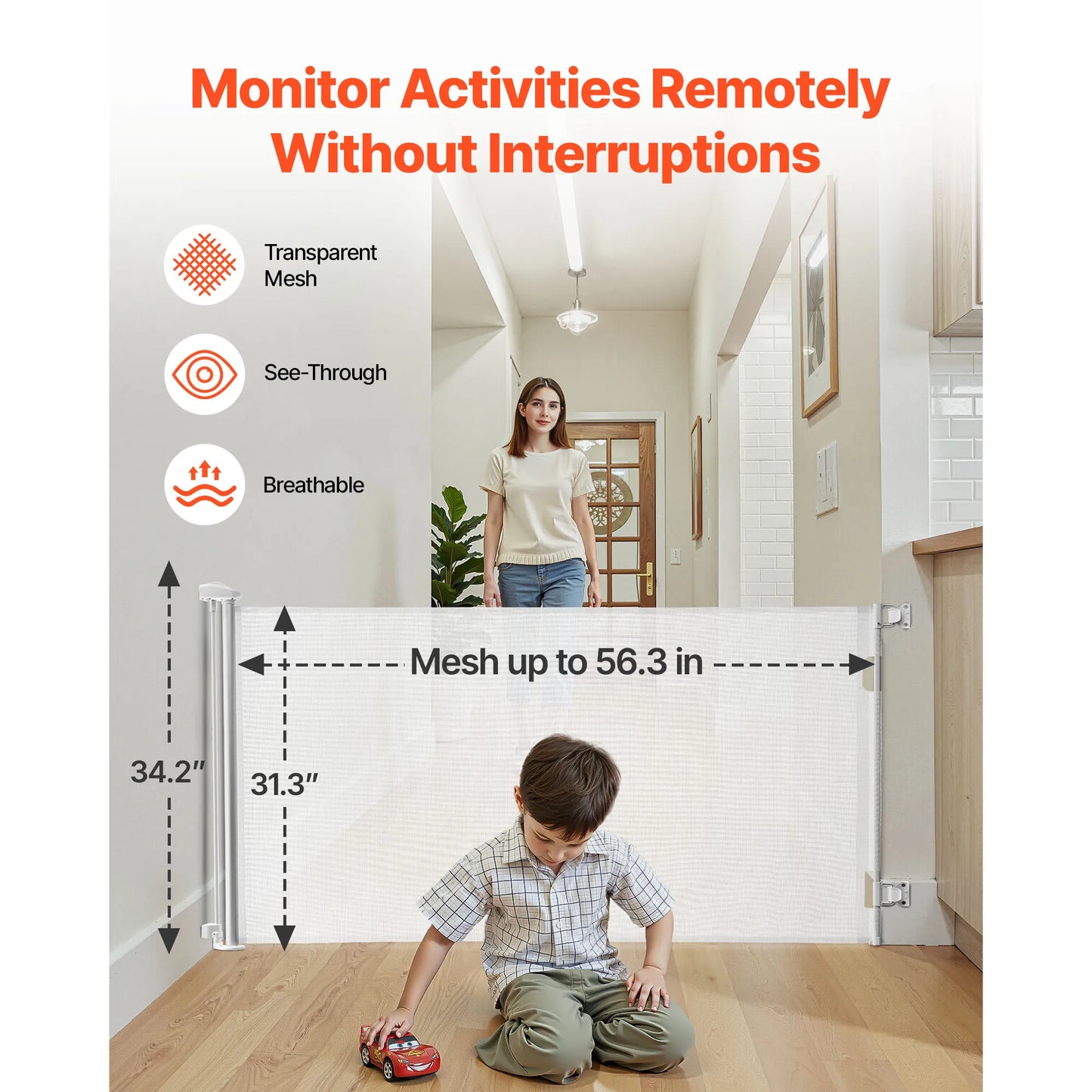 SucceBuy Retractable Baby Gate Featuring Secure Walk Through Barrier