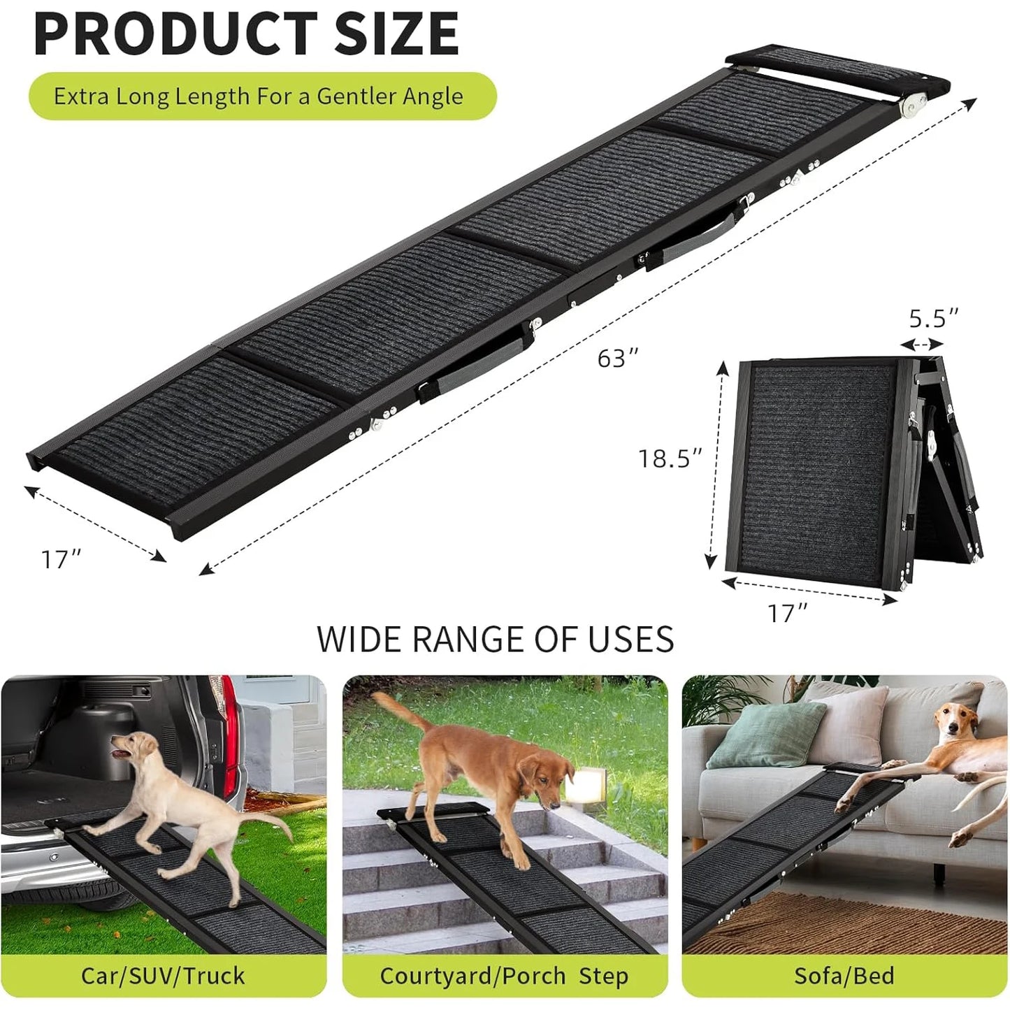 HiMISS Upgraded Folding Dog Ramp For Cars With NonSlip Surface