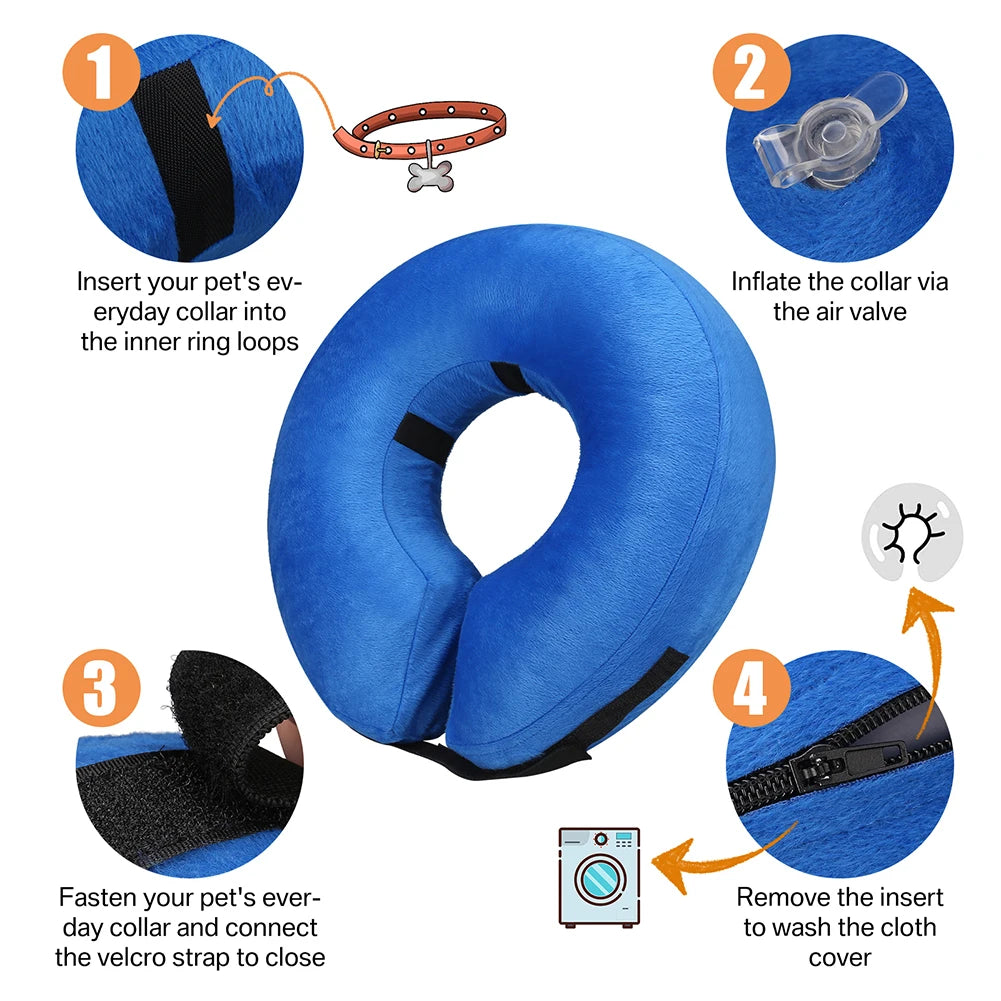 Inflatable Postoperative Pet Recovery Collar for Dogs and Cats