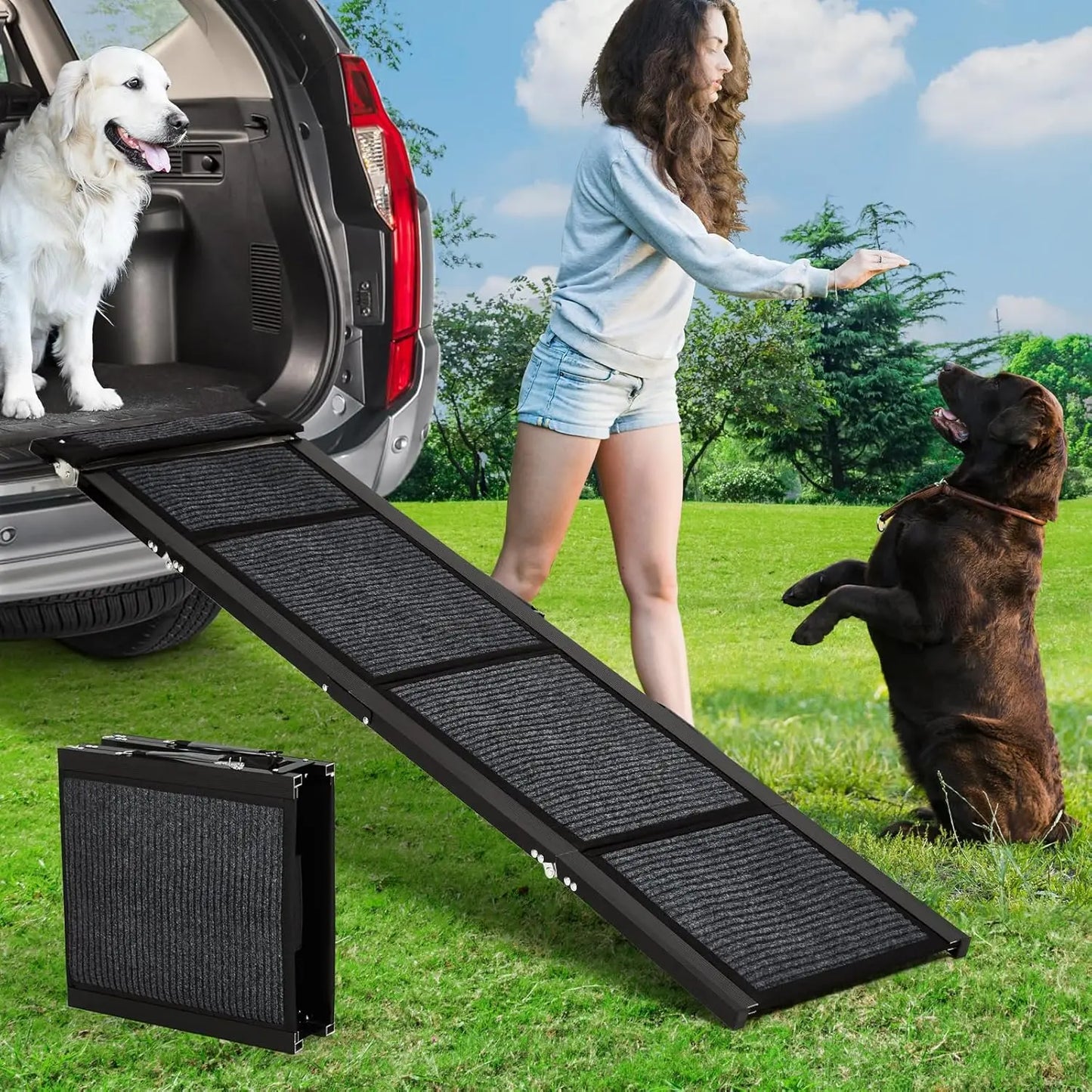 HiMISS Upgraded Folding Dog Ramp For Cars With NonSlip Surface