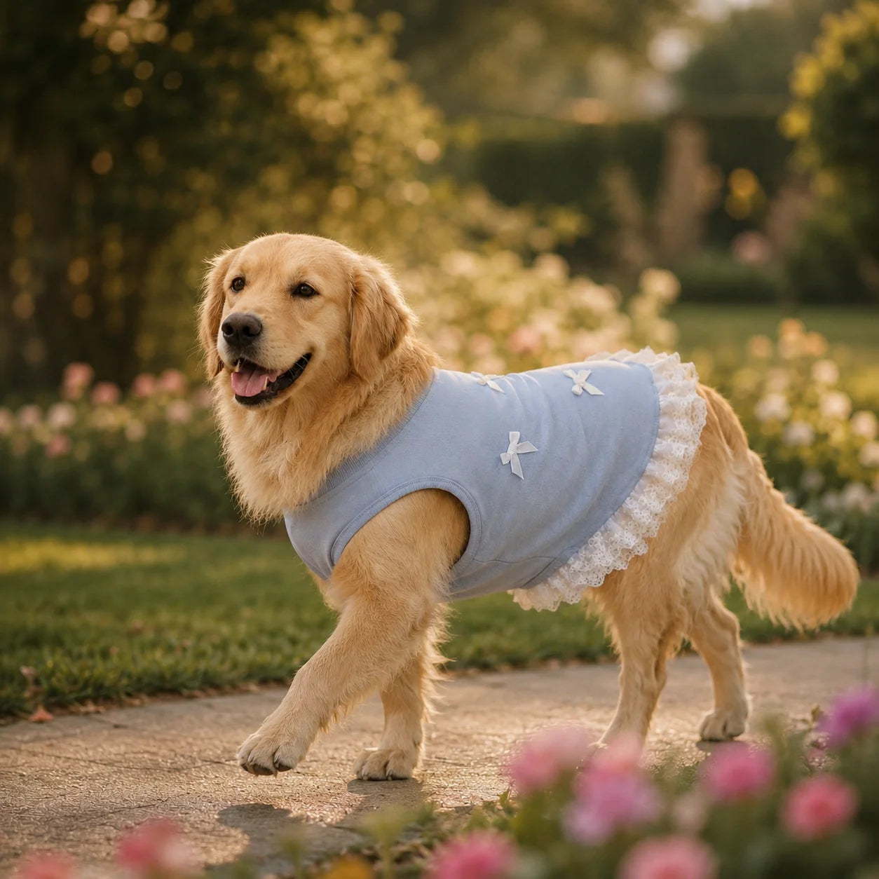 XMSJ Dog Vest Shirt Lace Hem Bowknots Spring Outfit