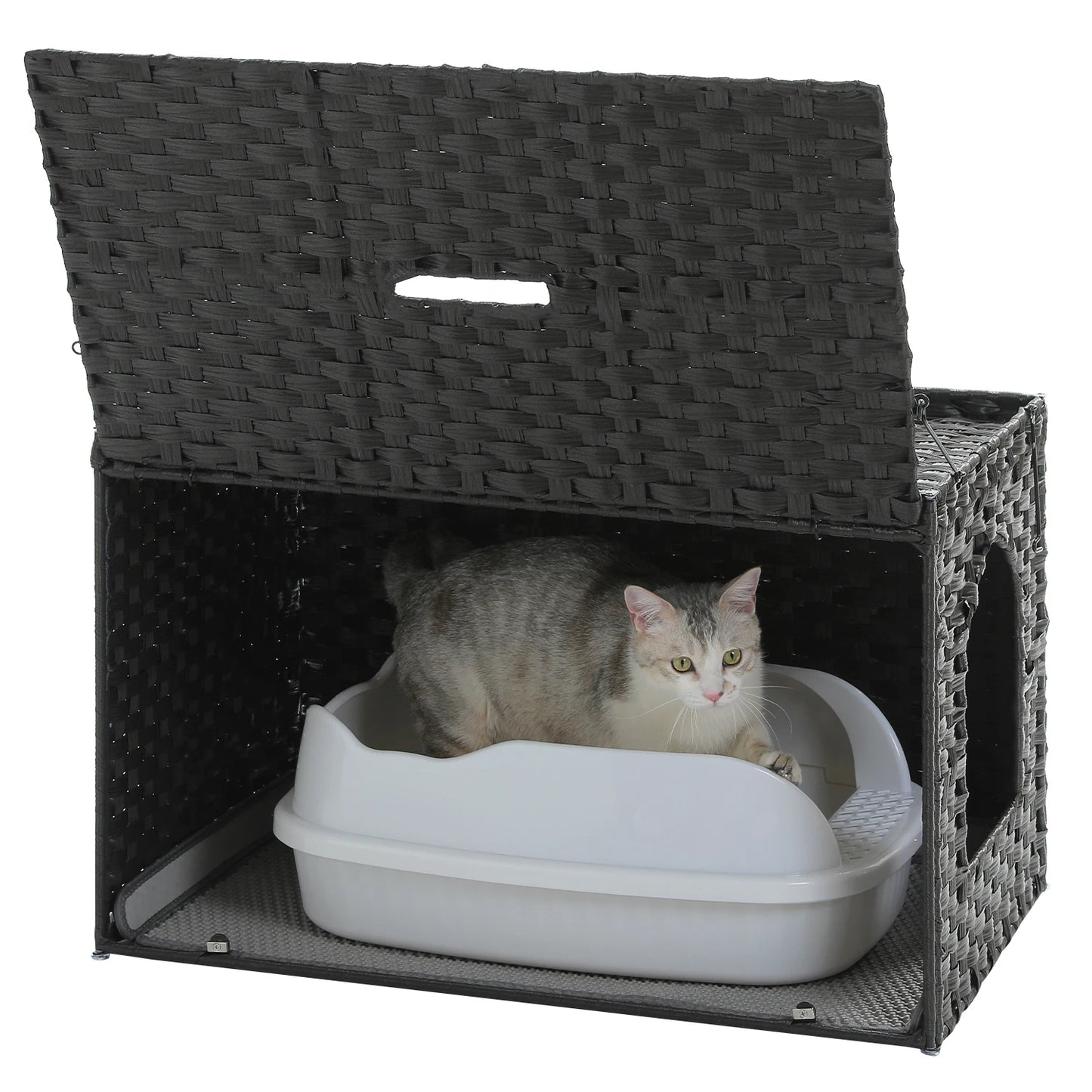 PAWZ Road Handwoven Rattan Cat Litter Box Enclosure With Door