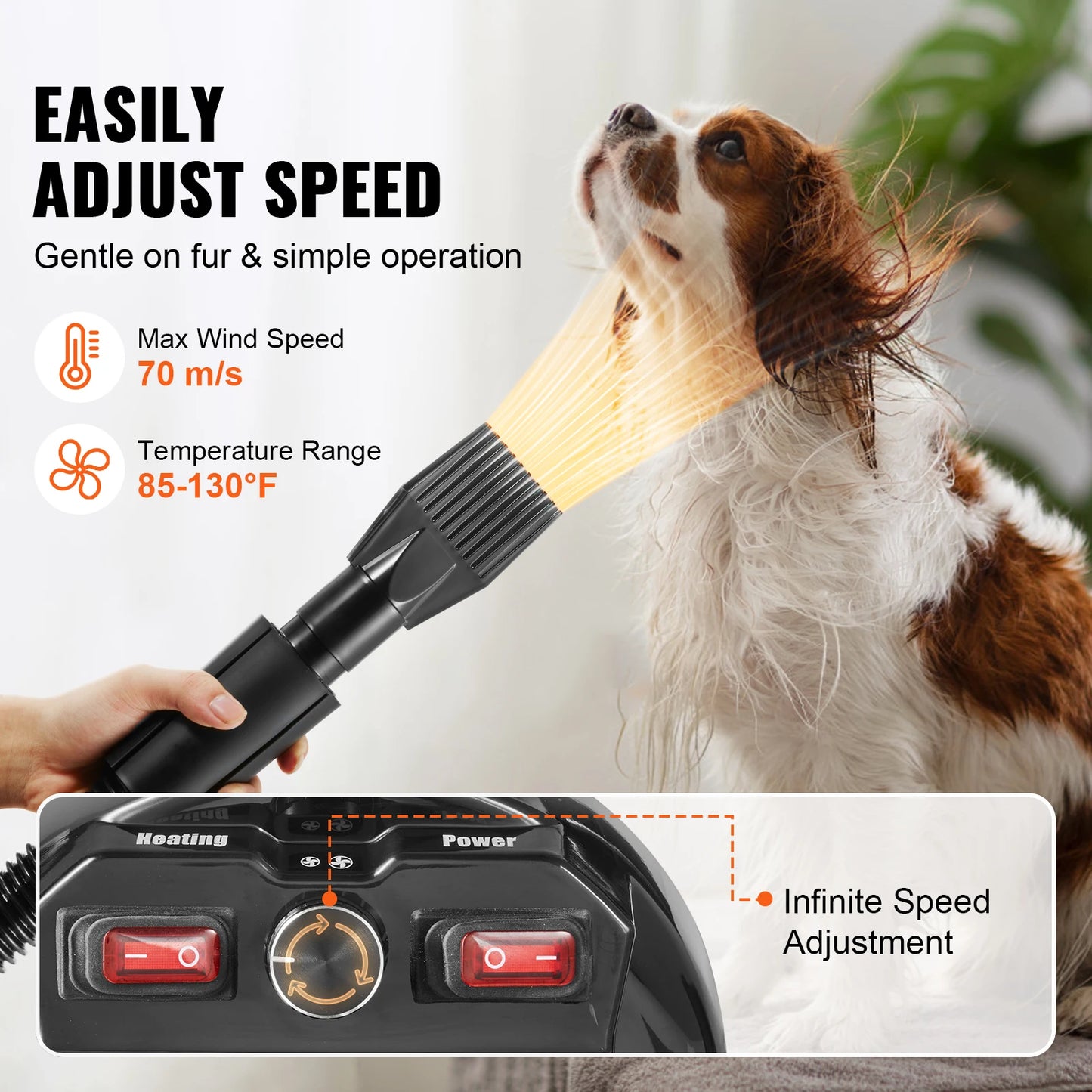 SucceBuy 2000W Dog Blow Dryer With Adjustable Speed For Pets