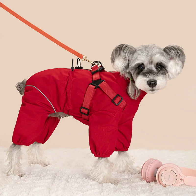 Waterproof Pet Dog Rain Jacket With Harness Windproof Puppy Coat