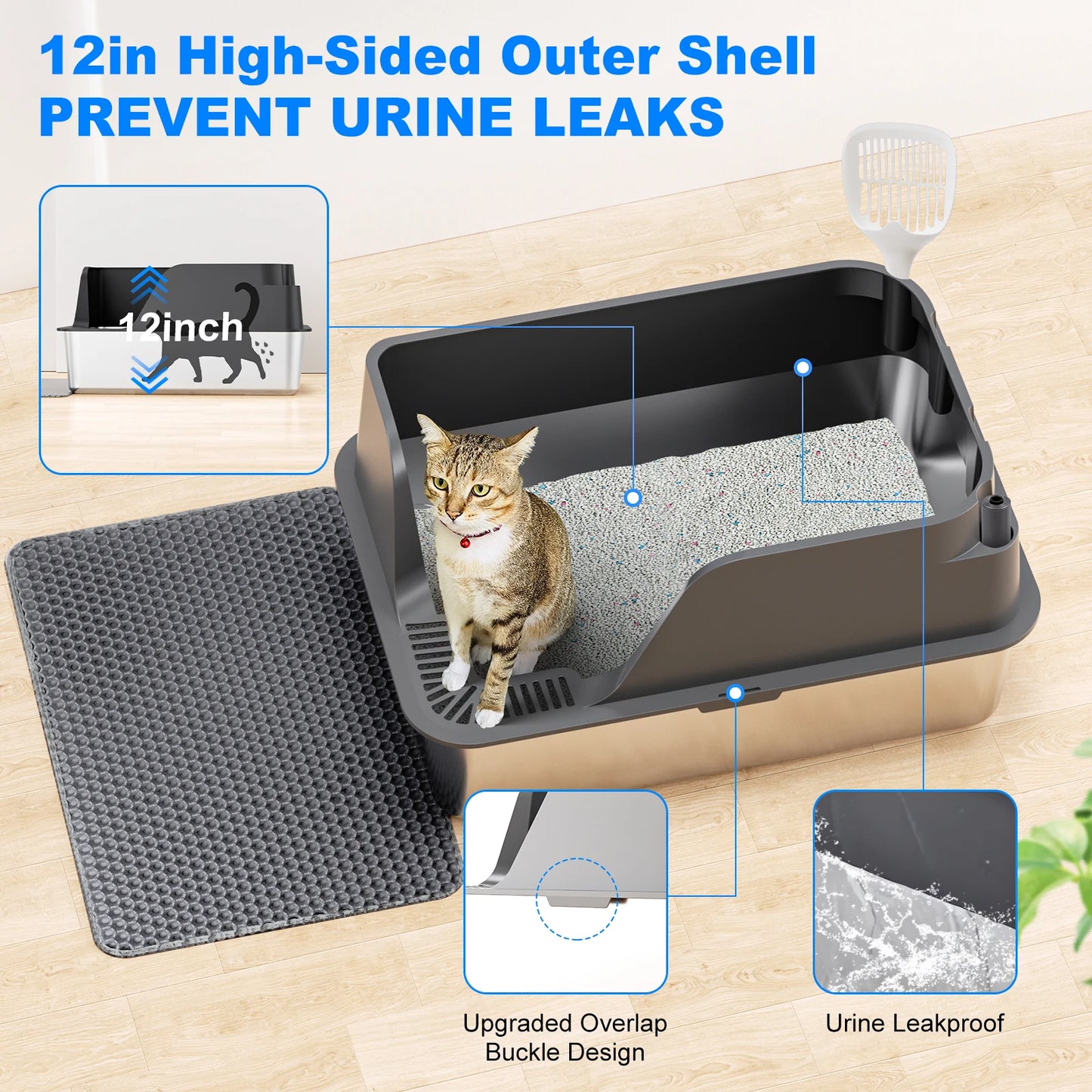 Stainless Steel Cat Litter Box With Lid Splash-Proof and Leak-Proof