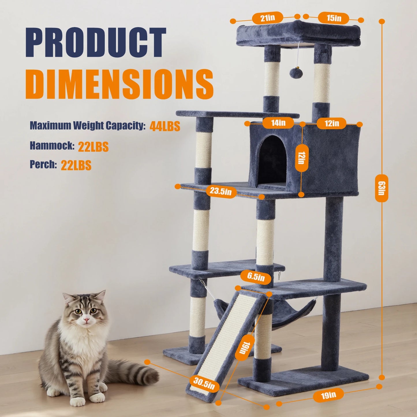 JHK Cat Tree Tall Multi Cat Climbing Tower Indoor Furniture