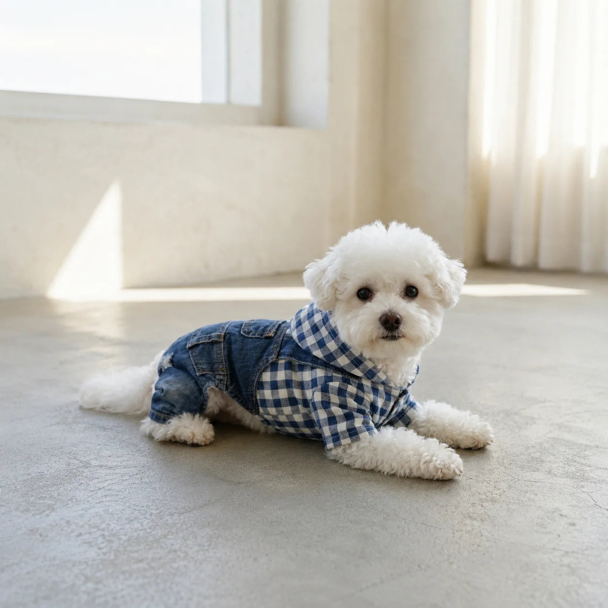 XMSJ Striped Denim Jumpsuit For Small Dogs With Suspender Straps