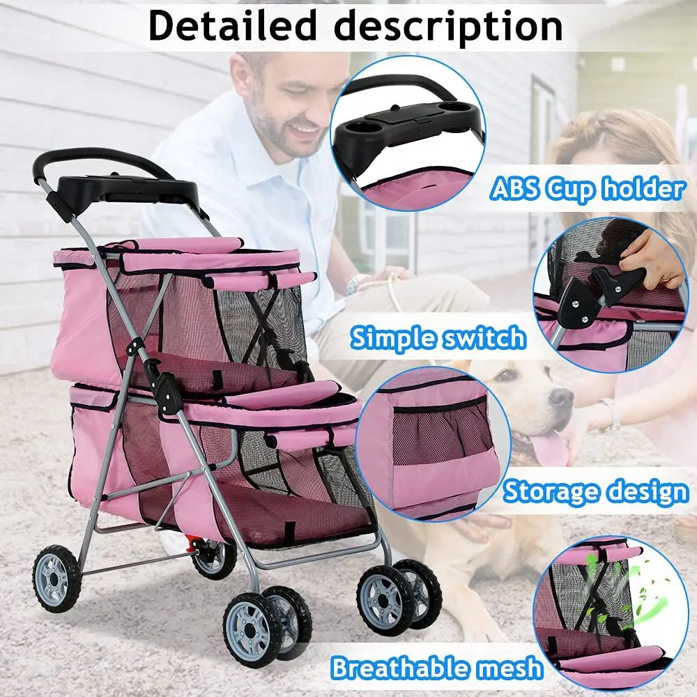 Double Pet Stroller With Carrier And Cup Holder For Travel