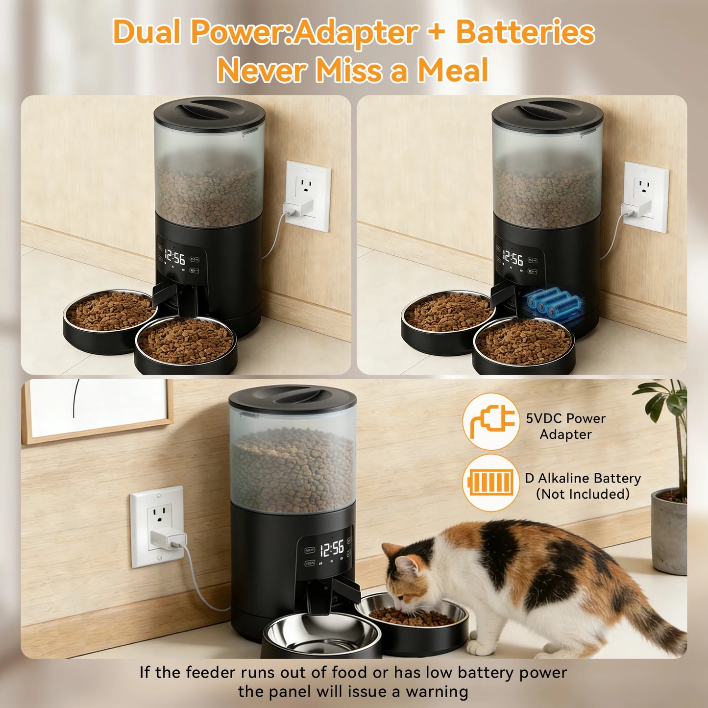 JHK Automatic Pet Feeder With Dual Bowls Timed Dispenser