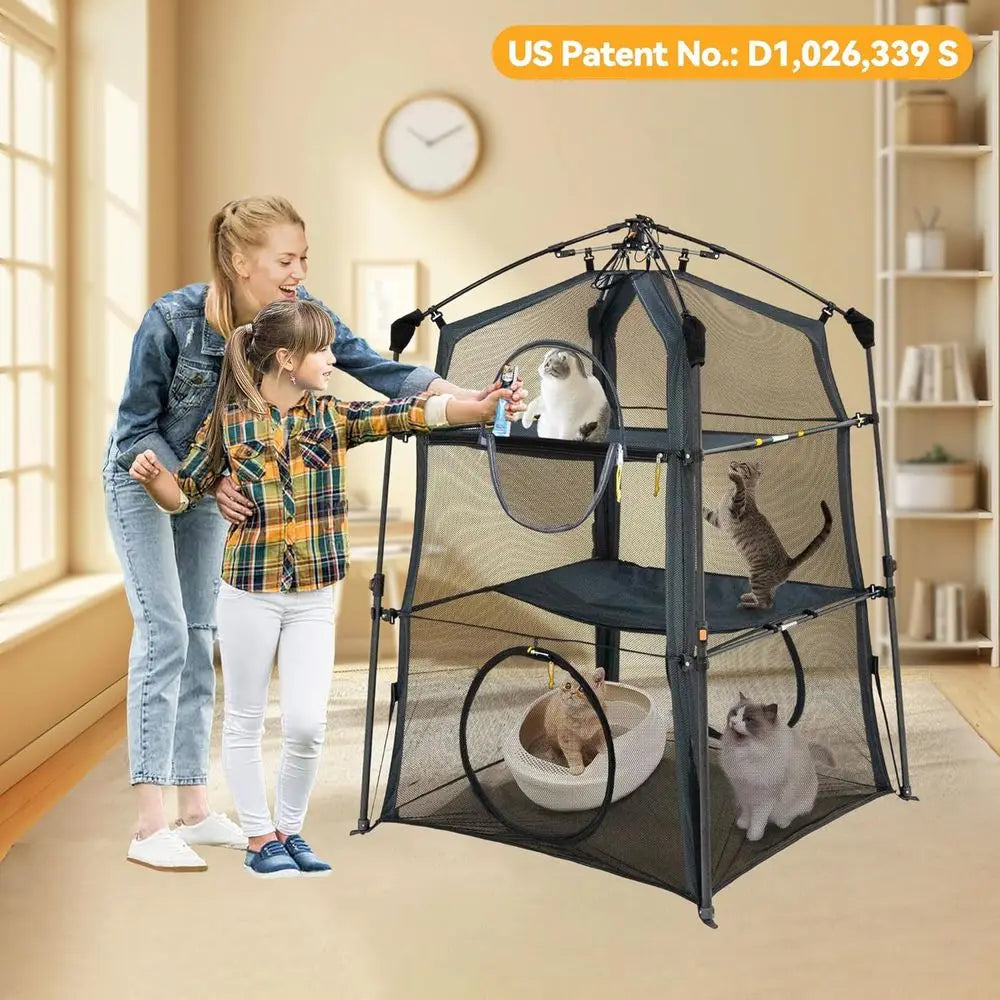Foldable Cat Enclosure Catio With Indoor Outdoor Use And Dual Doors