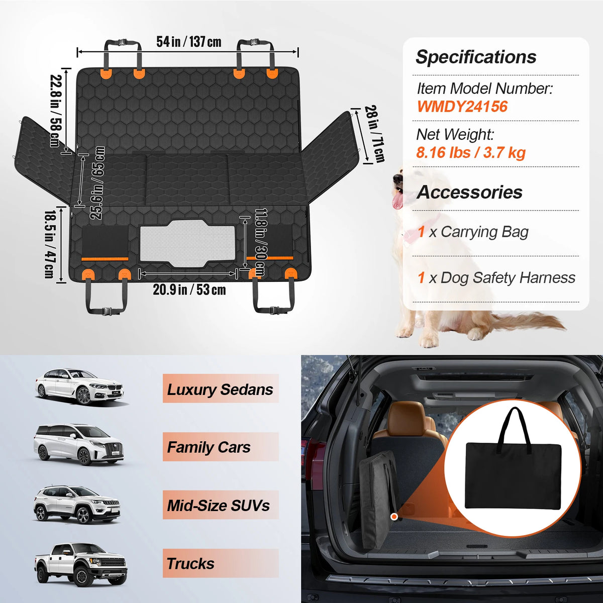 SucceBuy Dog Car Seat Cover With Mesh Window And Storage Pockets
