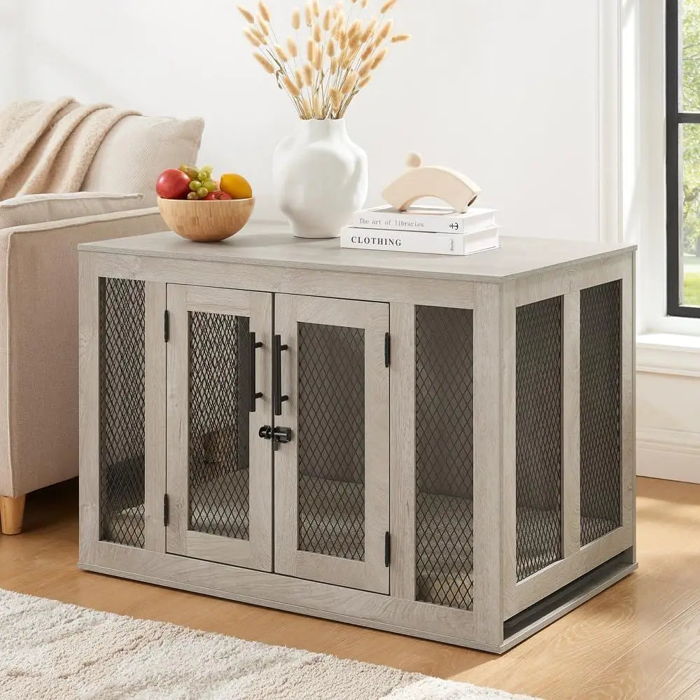 Furniture Style Dog Crate With Cushion And Tray For Pets
