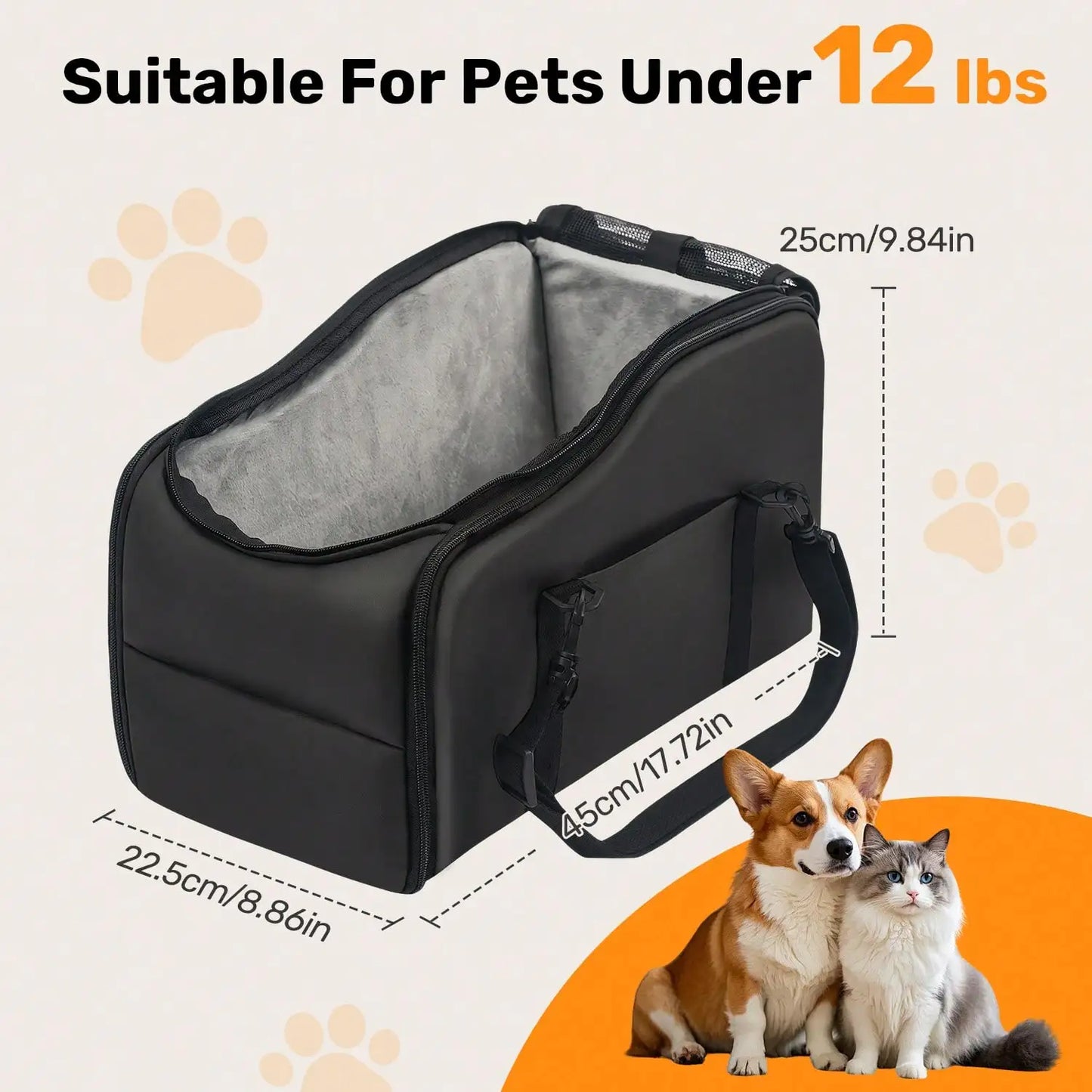 Center Console Pet Car Seat Carrier With Removable Washable Plush Liner