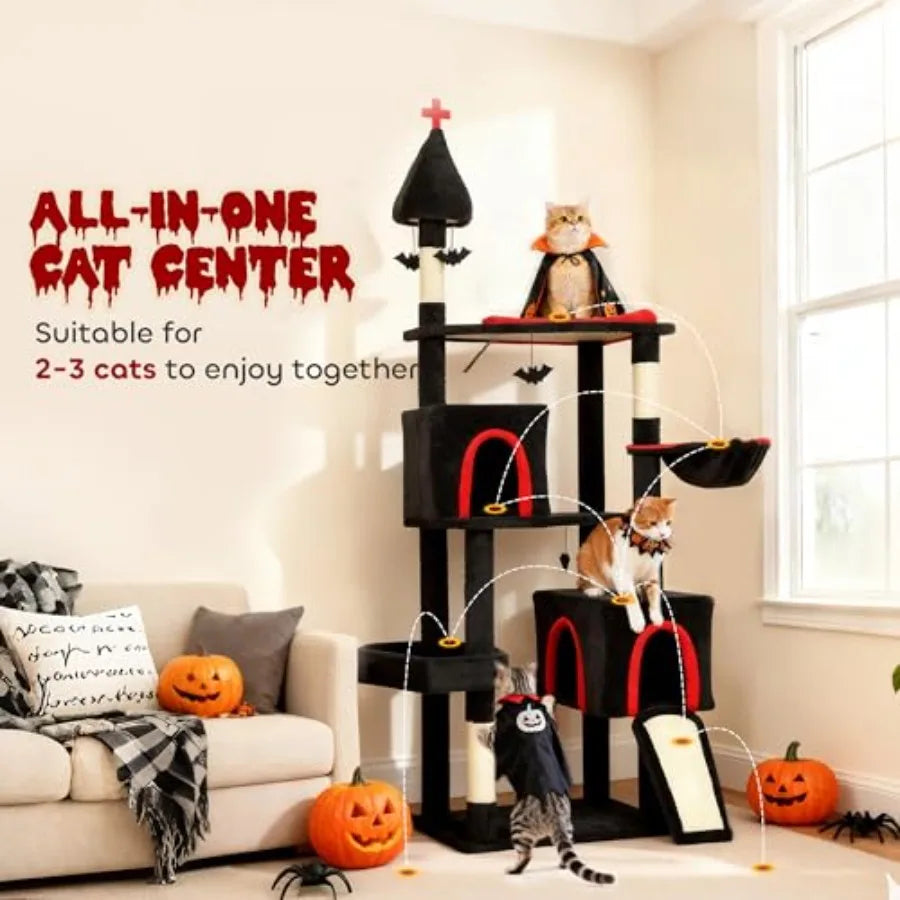 Gothic Cat Tree Tower With Condos, Sisal Posts And Hanging Balls