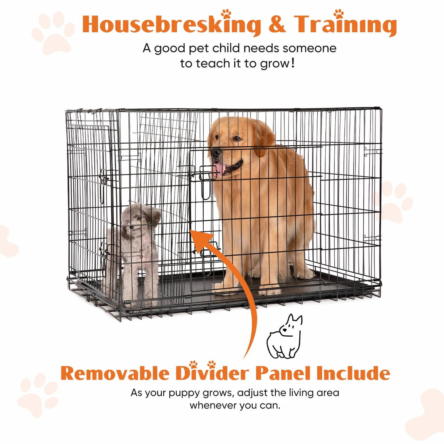 JHK Double Door Folding Metal Dog Crate With Leakproof Tray