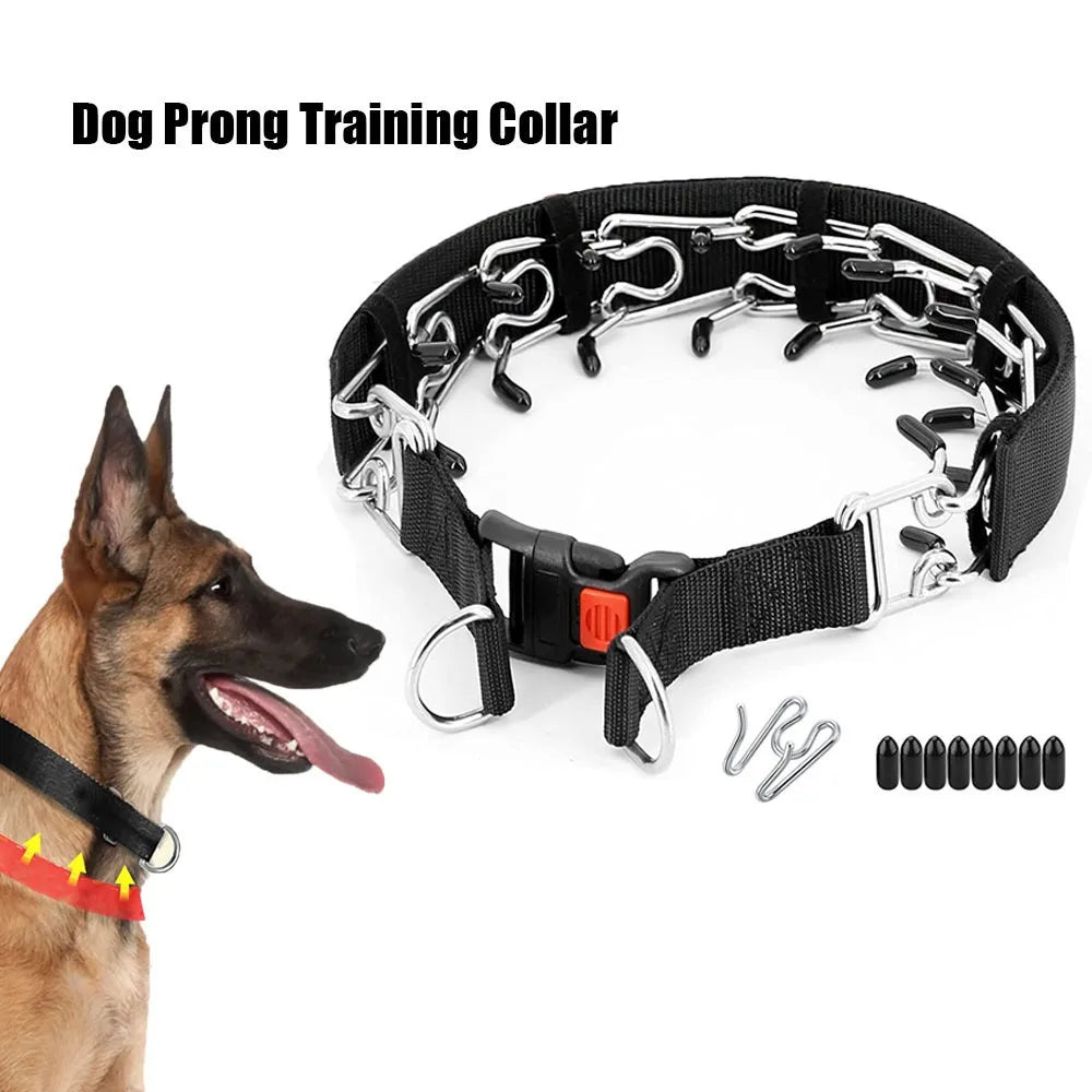 Dog Prong Training Collar With Quick Release Buckle Nylon Protective Sleeve