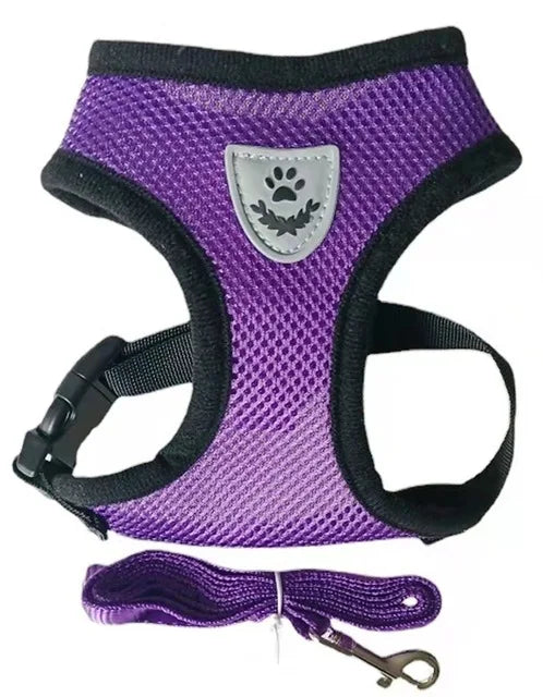 Adjustable Mesh Pet Harness With Leash Reflective For Small Dogs
