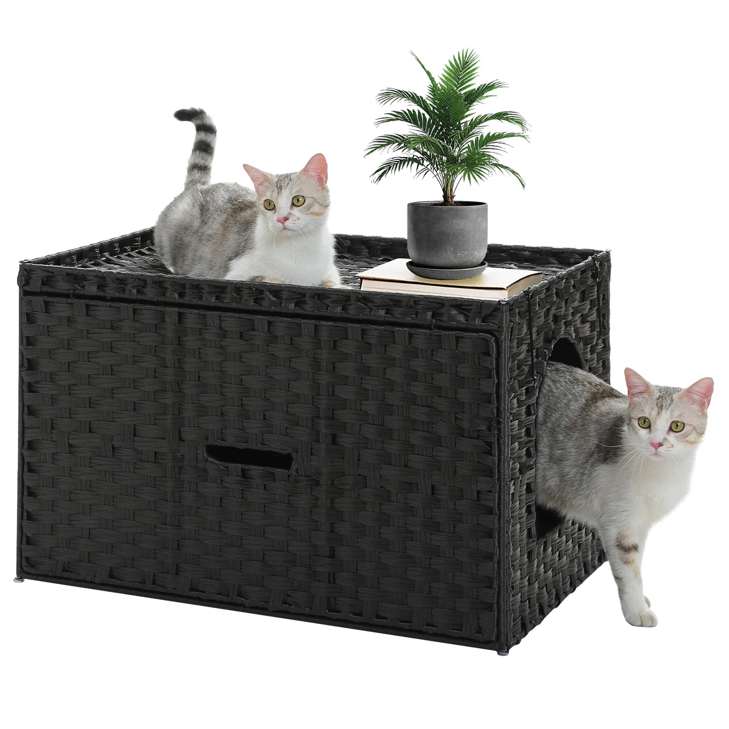 PEQULTI Rattan Cat Litter Box Enclosure With Tall Doorway