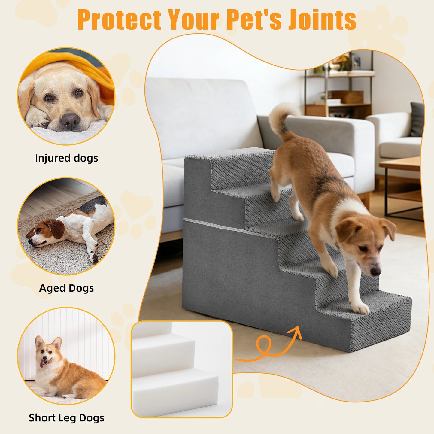 Foam Dog Stairs Ramp 3-5 Step Right Angled Non Slip