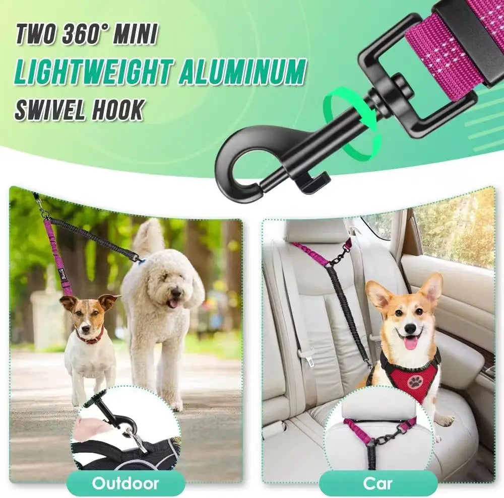 Dual Dog Leash Attachment With Shock Absorbing Bungee