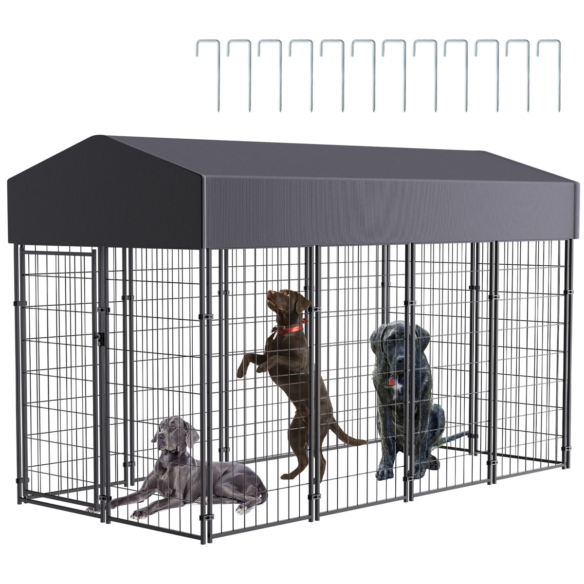 BINGOPAW Outdoor Dog Kennel Welded Wire Run With Weatherproof Canopy