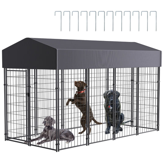 BINGOPAW Outdoor Dog Kennel Welded Wire Run With Weatherproof Canopy