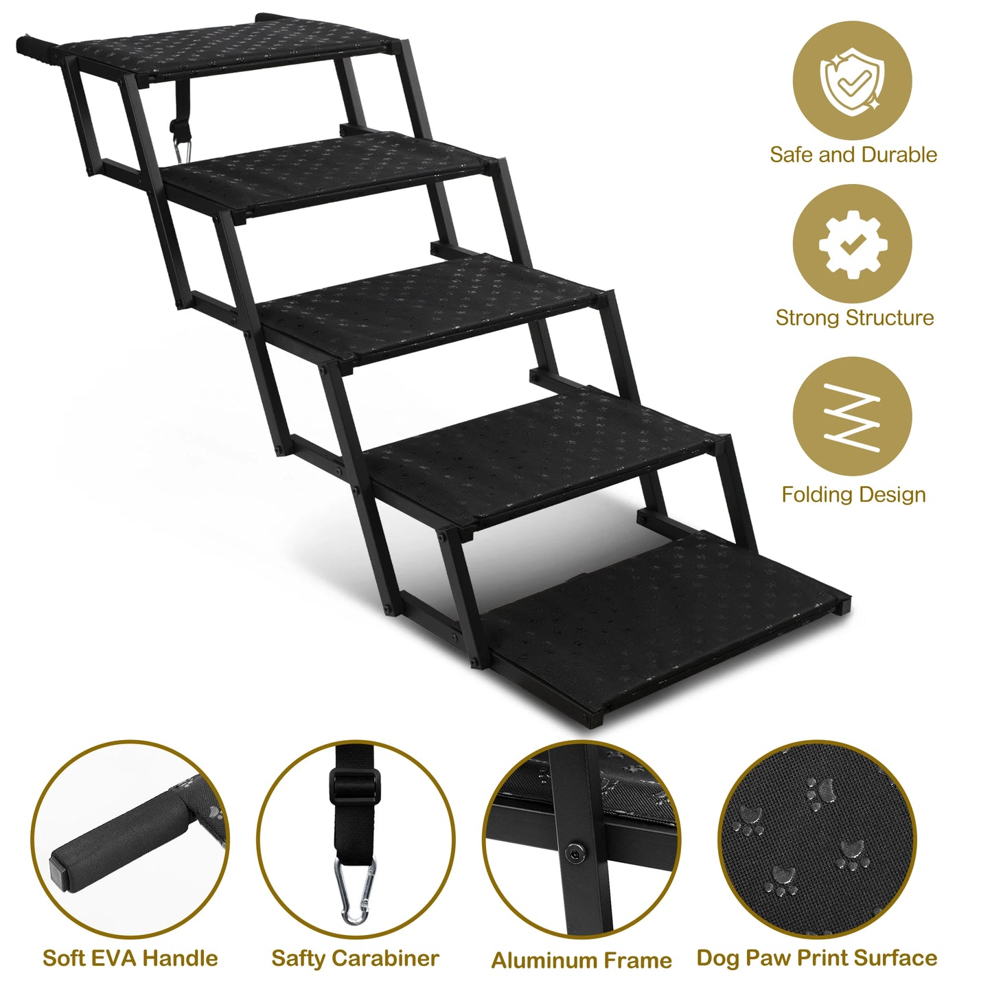Stainless Steel Foldable Dog Steps For Cars Trucks And SUVs