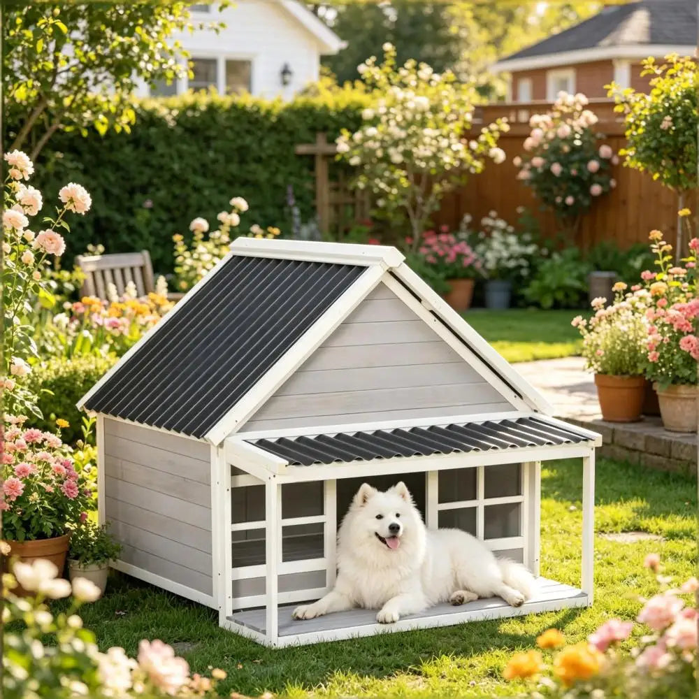 Spacious Wooden Outdoor Dog House With Raised Pet Friendly Design