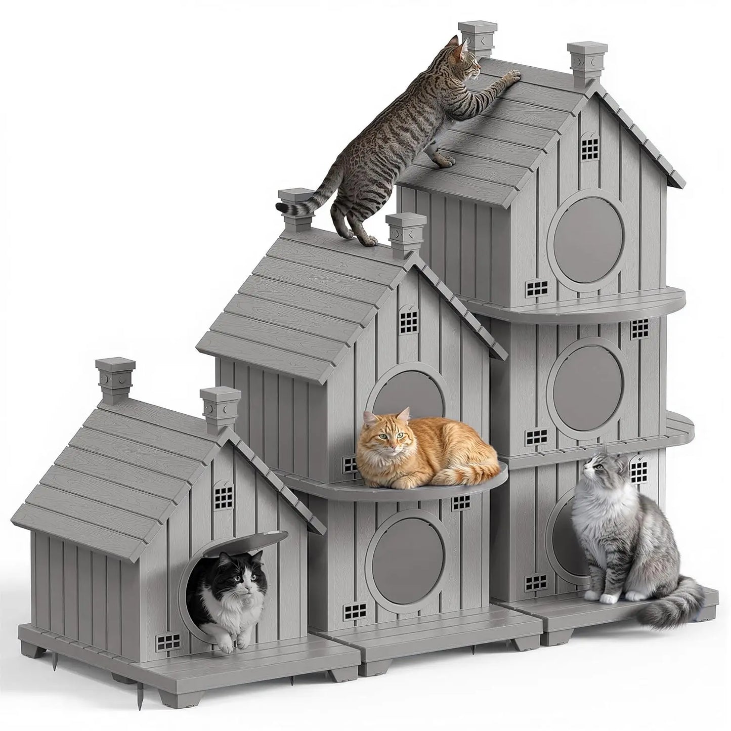Multi-Level Resin Cat House Shelter Waterproof UV Resistant