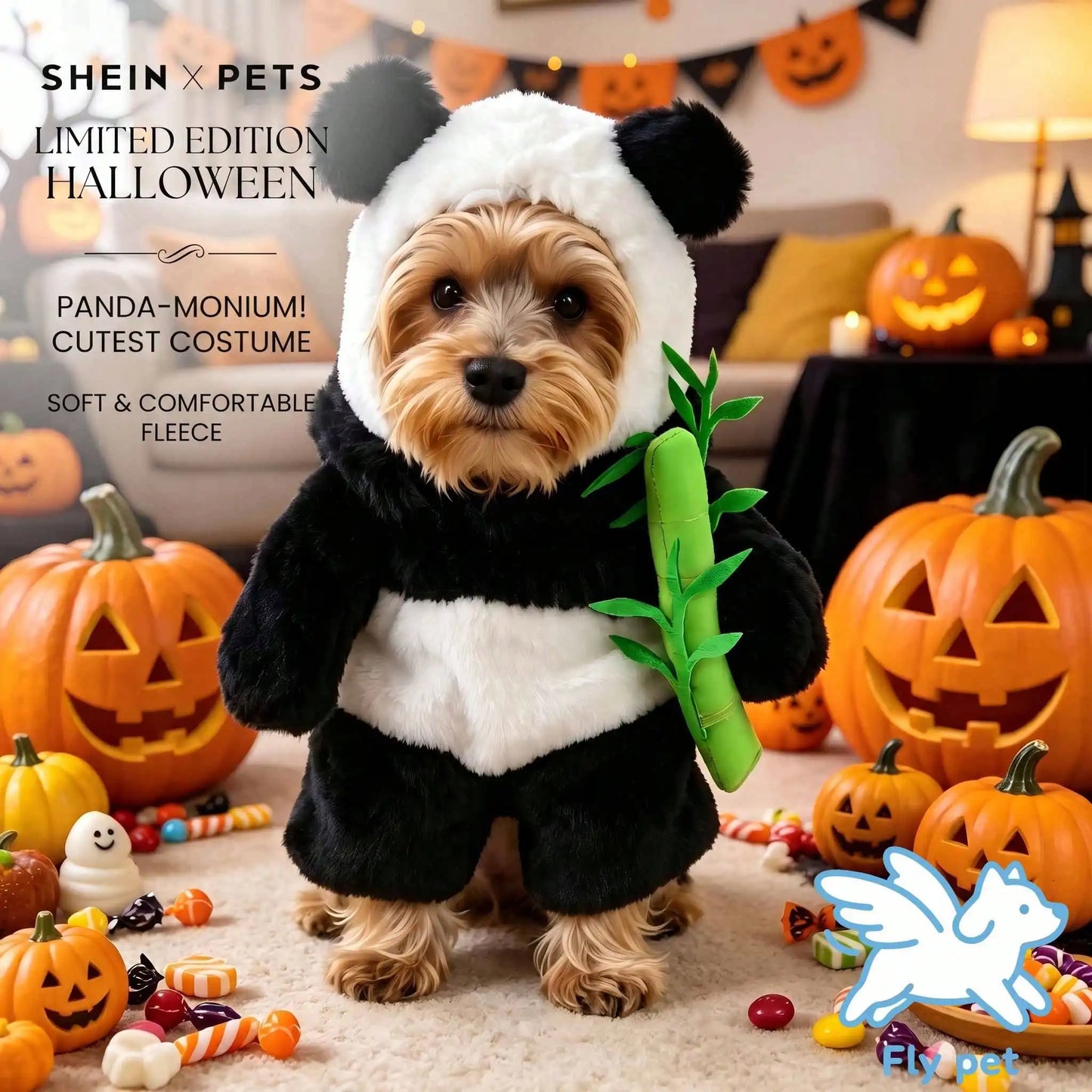Cute Halloween Panda Dog Costume Set With Head Mask