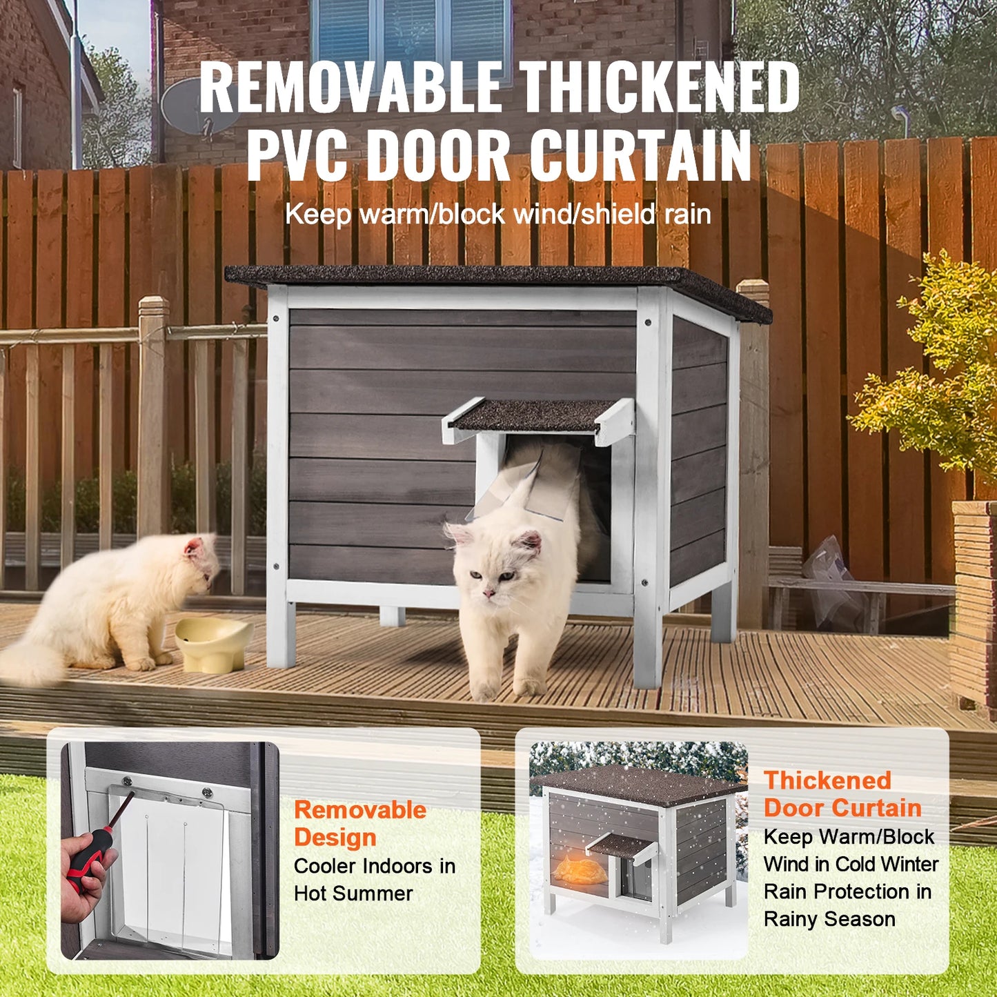 SucceBuy Outdoor Cat House Weatherproof Wooden Shelter Foam Insulated